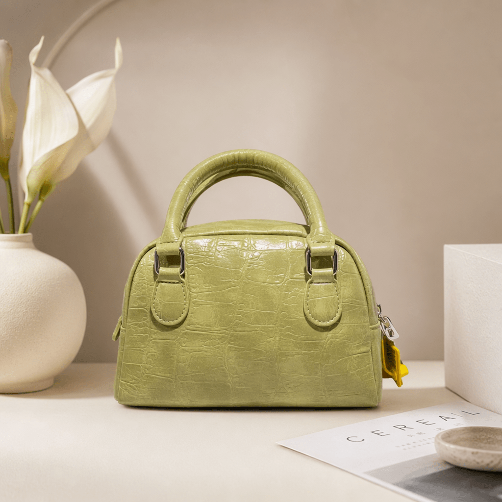 Women's Croc Embossed Mini Bowling Bag | PU Leather Top Handle Satchel - Aaraasta | Ladies Fashion Pakistan