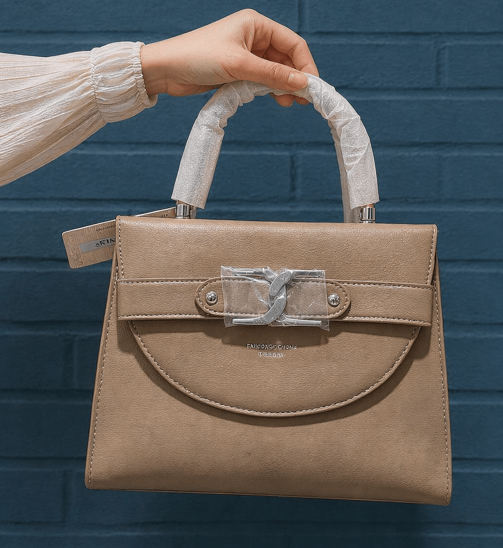 Women's Taupe Structured Top Handle Handbag - Aaraasta | Ladies Fashion Pakistan